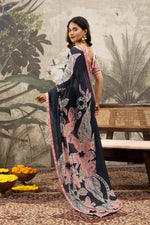 Graceful Pink & Grey Digital Printed Crepe Saree sedoracouture