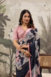 Graceful Pink & Grey Digital Printed Crepe Saree