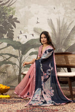 Graceful Pink & Grey Digital Printed Crepe Saree sedoracouture