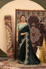 Green Sparkle Georgette Saree with Embroidery sedoracouture