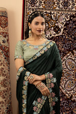 Green Sparkle Georgette Saree with Embroidery sedoracouture