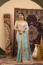 Handloom Silk Chiku Skyblue Saree sedoracouture