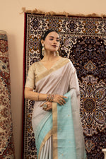 Handloom Silk Chiku Skyblue Saree sedoracouture