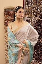 Handloom Silk Chiku Skyblue Saree sedoracouture