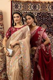 Maroon Sparkle Georgette Saree with Pink Blouse