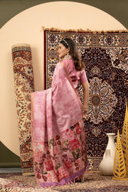 Pink Handloom Silk with Digital Print
