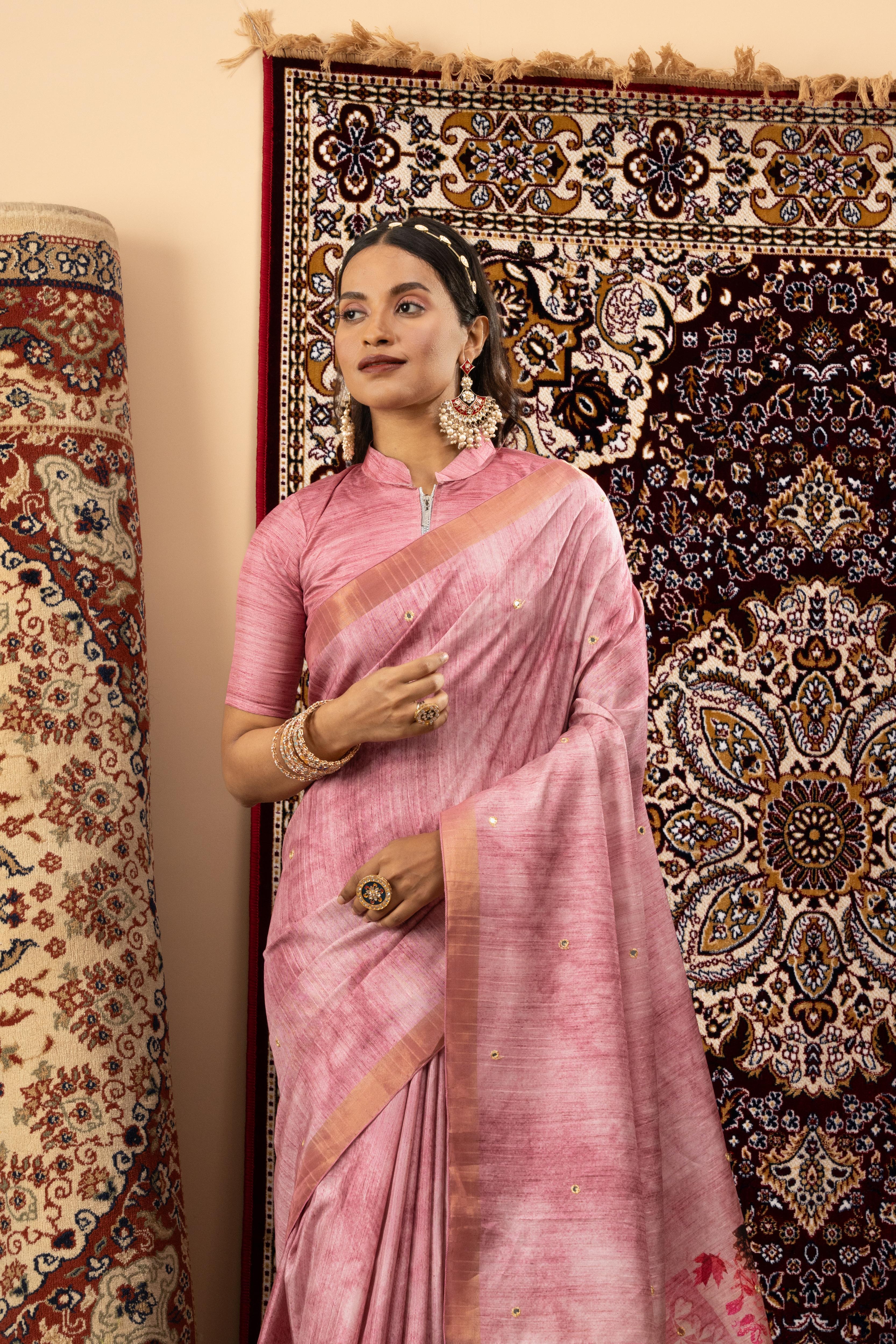 Pink Handloom Silk with Digital Print