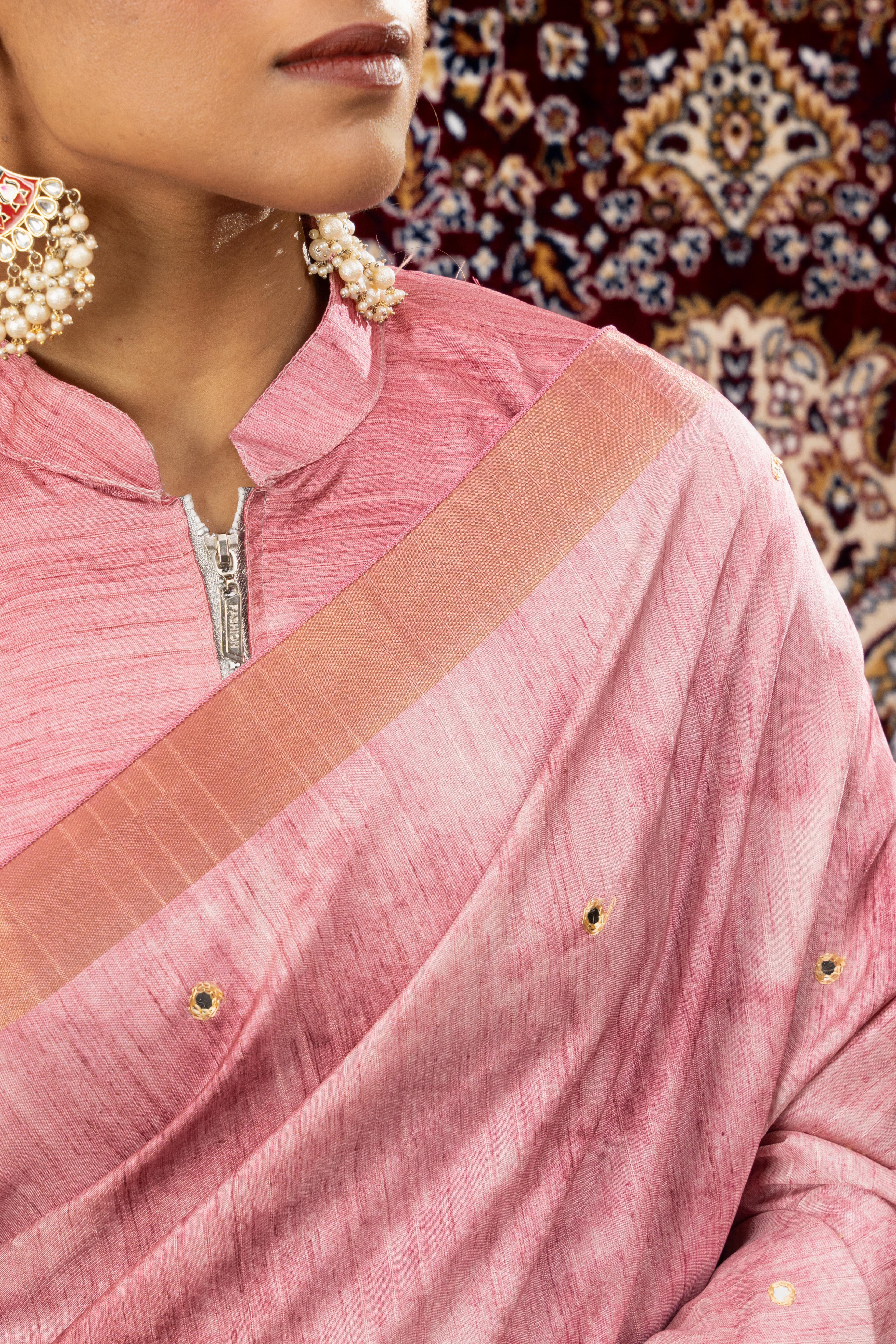 Pink Handloom Silk with Digital Print sedoracouture