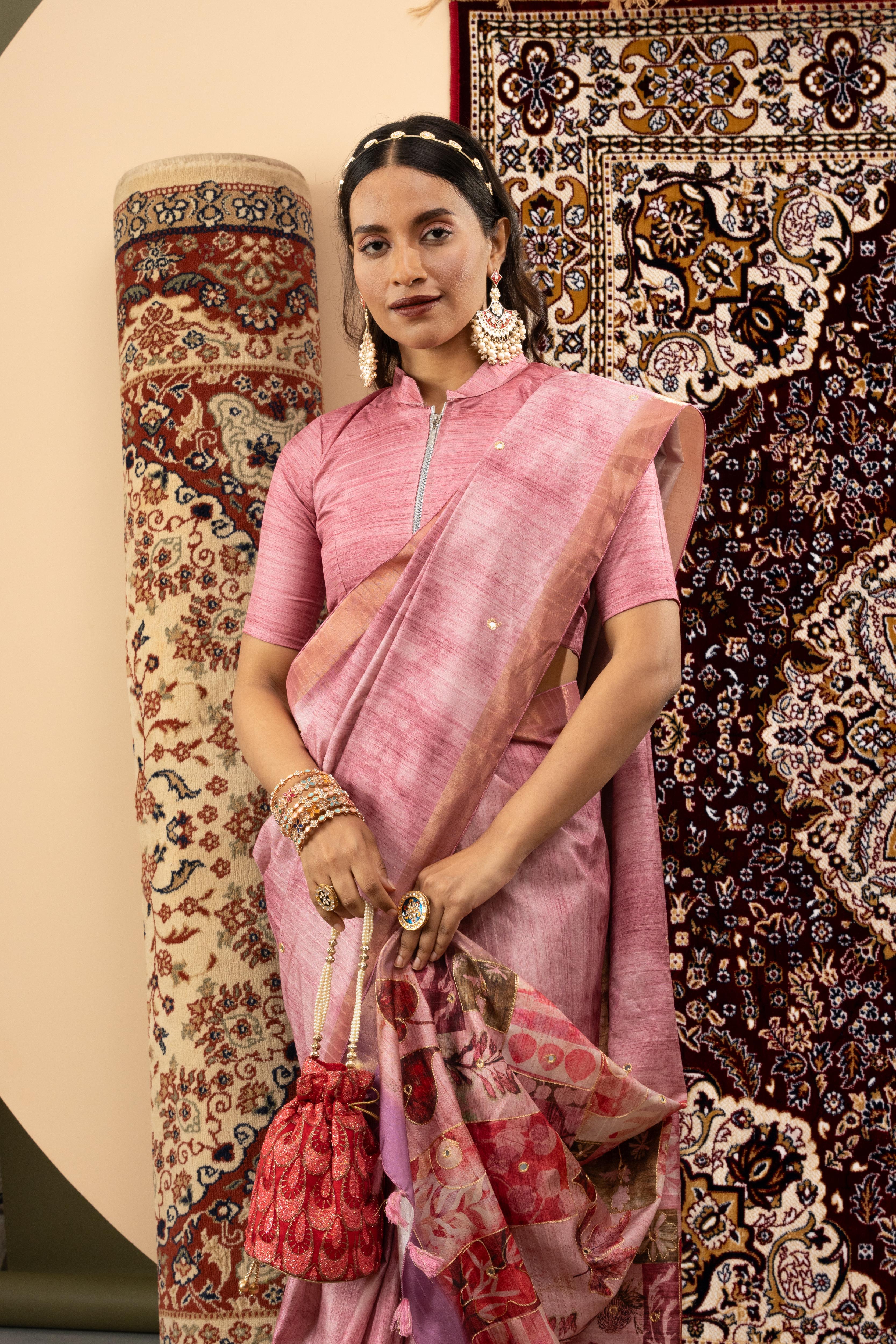 Pink Handloom Silk with Digital Print