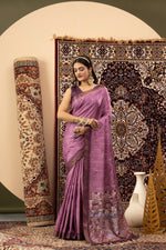 Purple Handloom Silk with Digital Print sedoracouture