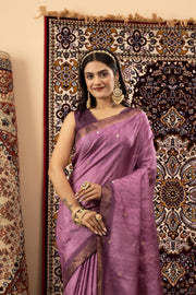Purple Handloom Silk with Digital Print