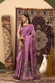 Purple Handloom Silk with Digital Print