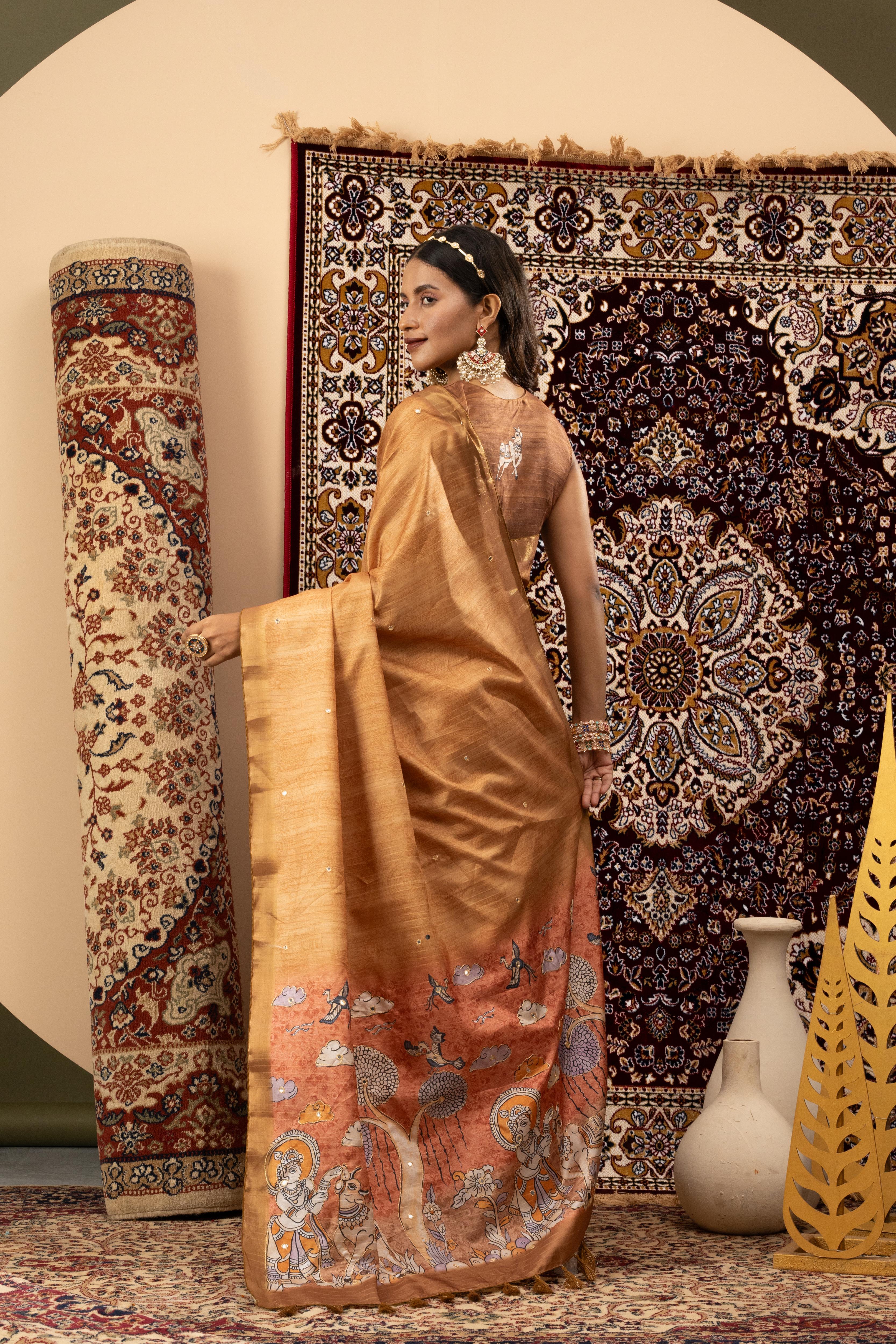 Mustard Handloom Silk with Digital Print