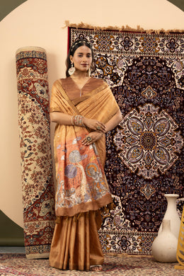 Mustard Handloom Silk with Digital Print