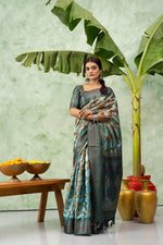 Printed Rama Blue Jacquard Saree with Rich Pallu sedoracouture