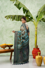 Printed Rama Blue Jacquard Saree with Rich Pallu sedoracouture