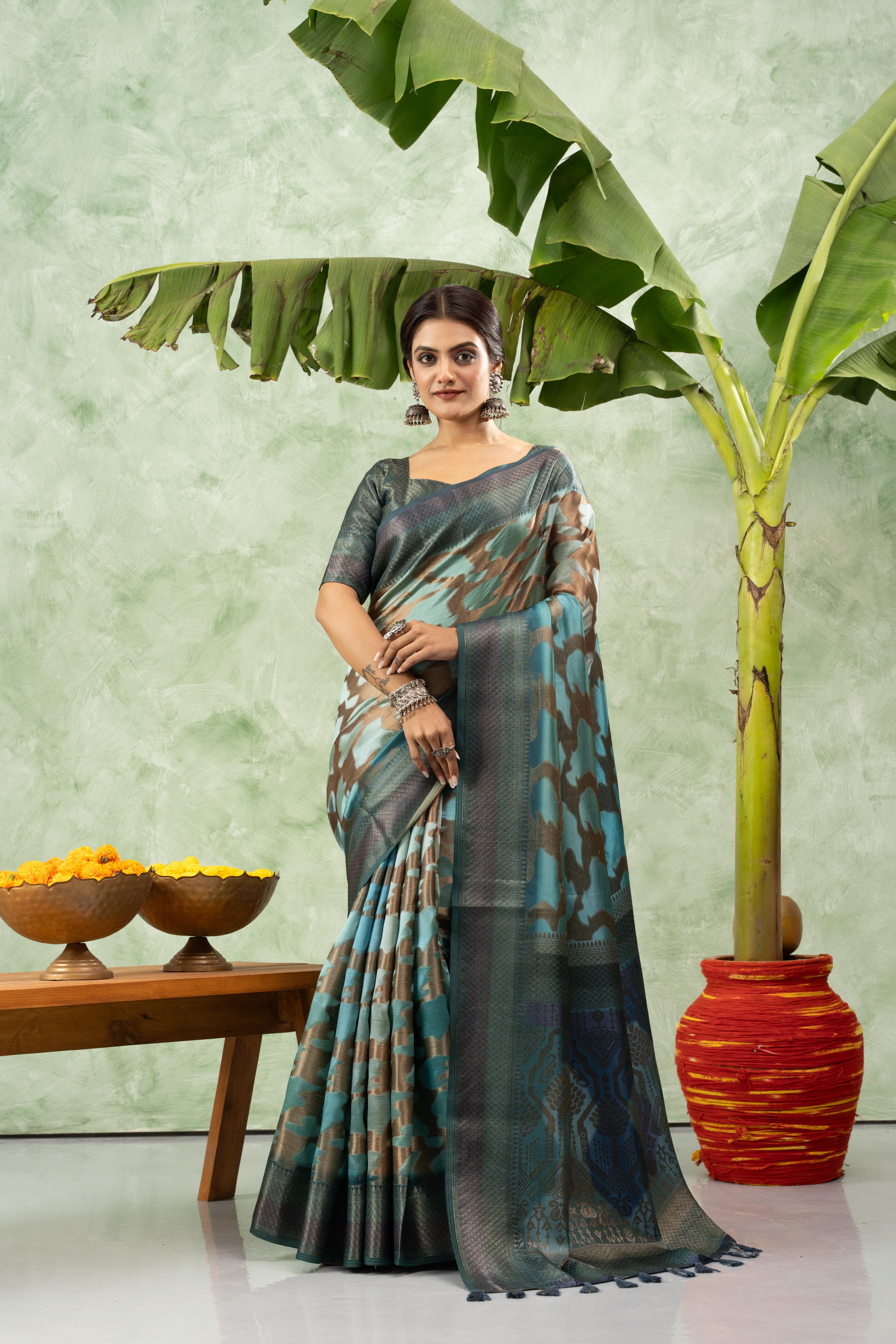 Stylish Rama Blue Jacquard Saree