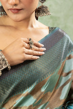 Printed Rama Blue Jacquard Saree with Rich Pallu sedoracouture
