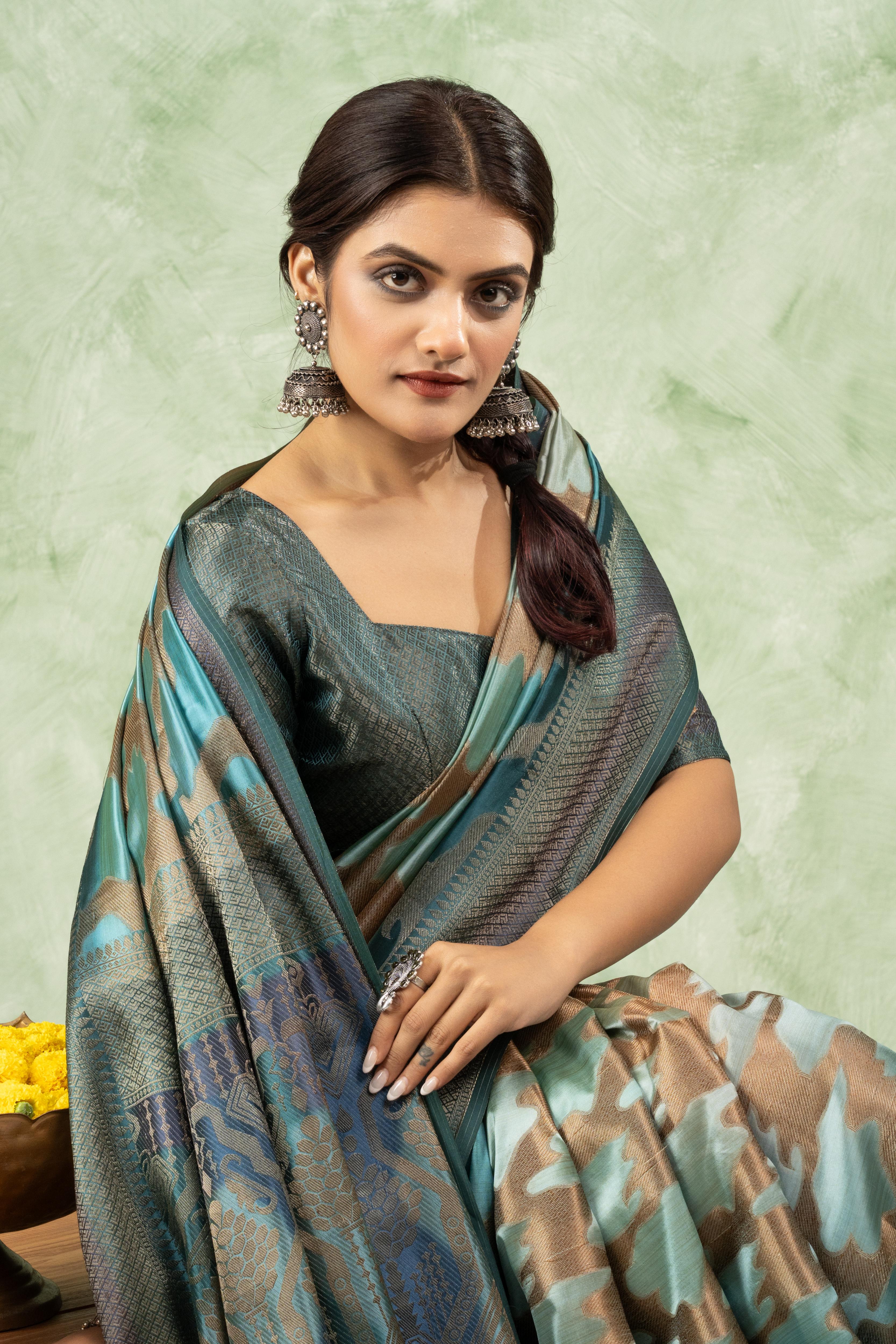 Stylish Rama Blue Jacquard Saree