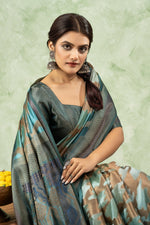 Printed Rama Blue Jacquard Saree with Rich Pallu sedoracouture