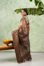 Brown Jacquard Printed Saree with Pallu sedoracouture