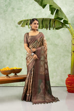 Brown Jacquard Printed Saree with Pallu sedoracouture