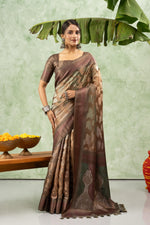 Brown Jacquard Printed Saree with Pallu sedoracouture