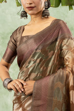 Brown Jacquard Printed Saree with Pallu sedoracouture