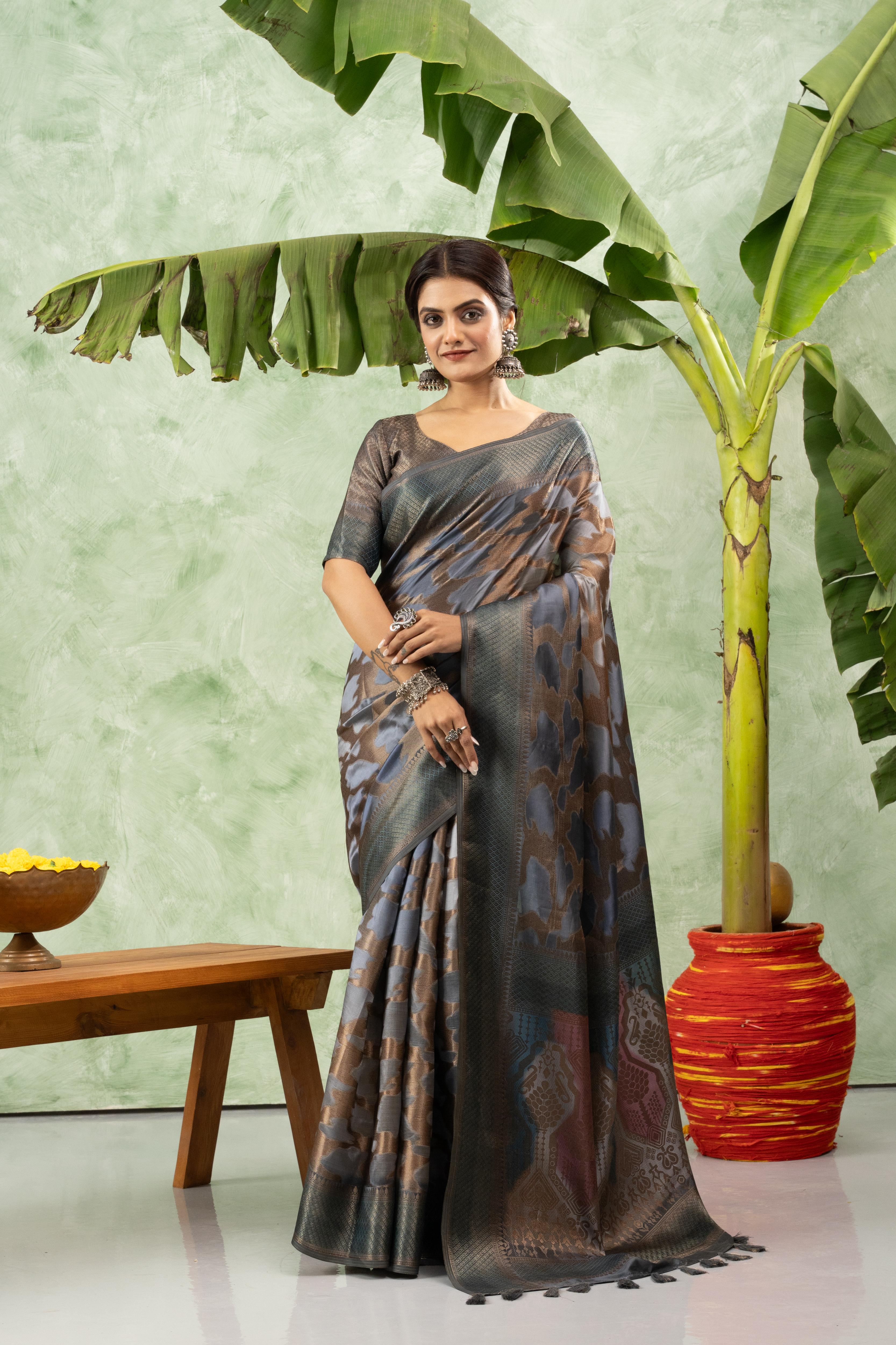 Graceful Grey Jacquard Saree with Design