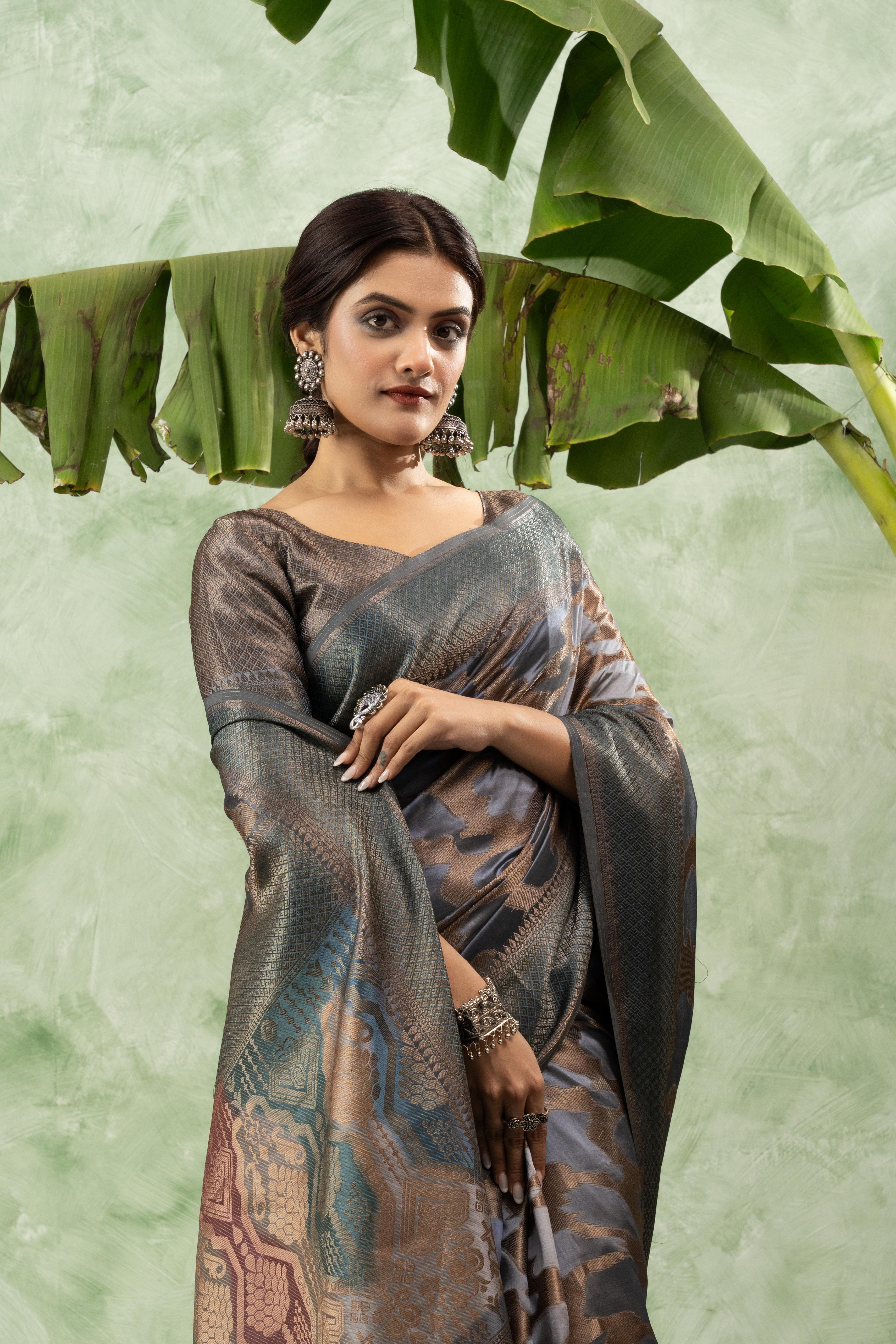 Graceful Grey Jacquard Saree with Design