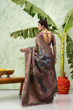 Printed Grey Jacquard Saree with Rich Pallu sedoracouture
