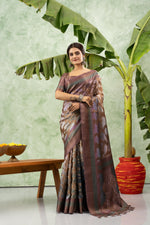 Printed Grey Jacquard Saree with Rich Pallu sedoracouture