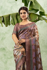 Printed Grey Jacquard Saree with Rich Pallu sedoracouture