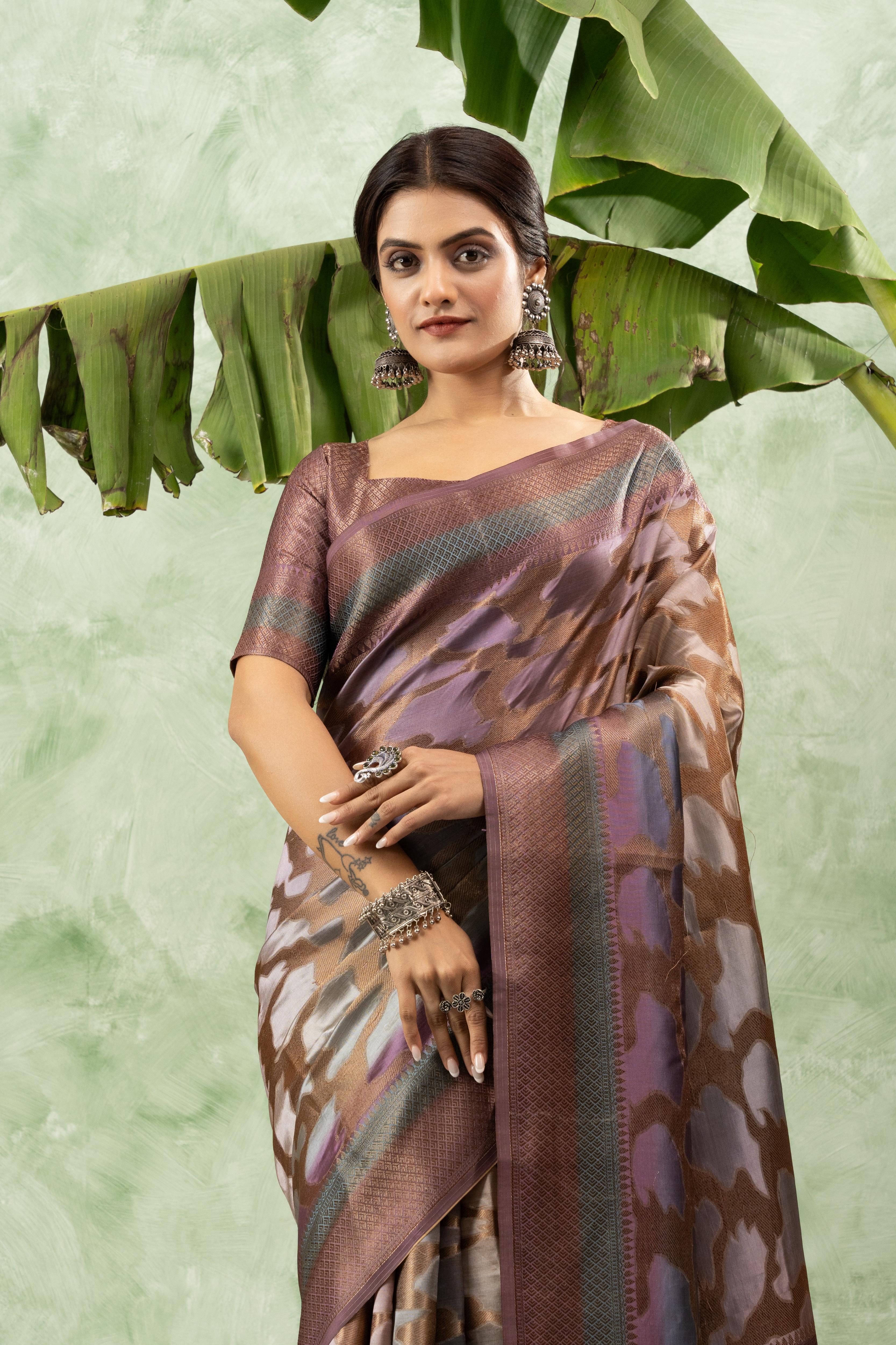 Printed Grey Jacquard Saree with Rich Pallu sedoracouture