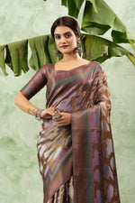 Printed Grey Jacquard Saree with Rich Pallu sedoracouture