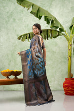 Blue Printed Jacquard Saree with Pallu sedoracouture