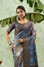 Blue Printed Jacquard Saree with Pallu sedoracouture