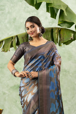 Blue Printed Jacquard Saree with Pallu sedoracouture