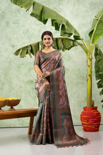 Printed Brown Jacquard Saree with Pallu sedoracouture