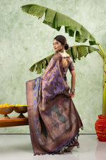 Printed Purple Jacquard Saree with Print sedoracouture