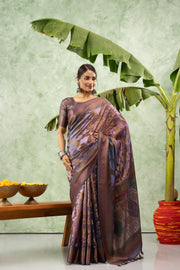 Charming Purple Jacquard Saree with Print