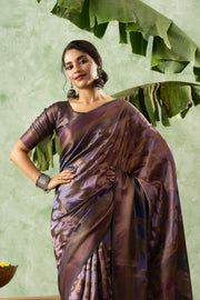 Charming Purple Jacquard Saree with Print