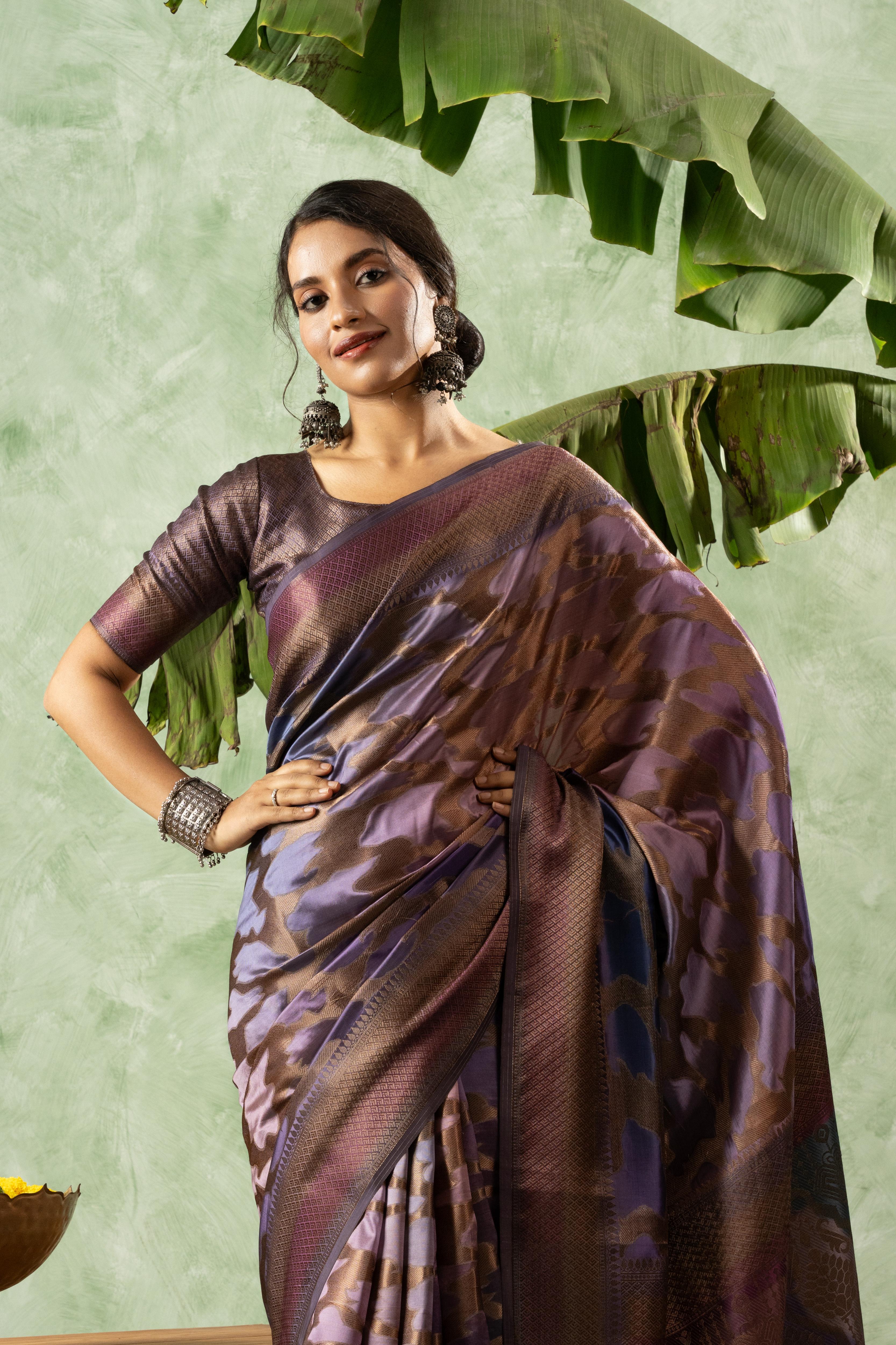 Printed Purple Jacquard Saree with Print sedoracouture