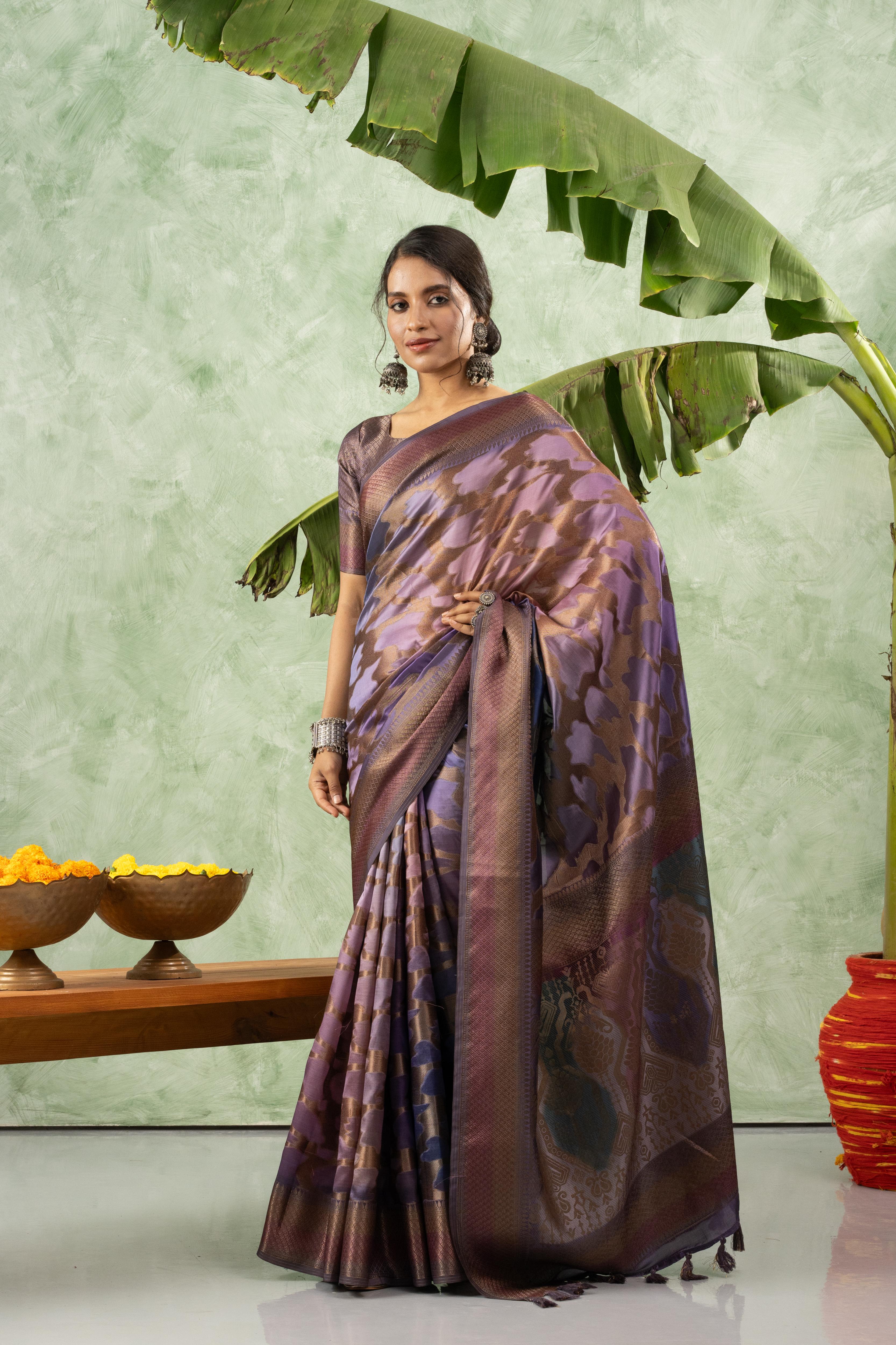 Charming Purple Jacquard Saree with Print