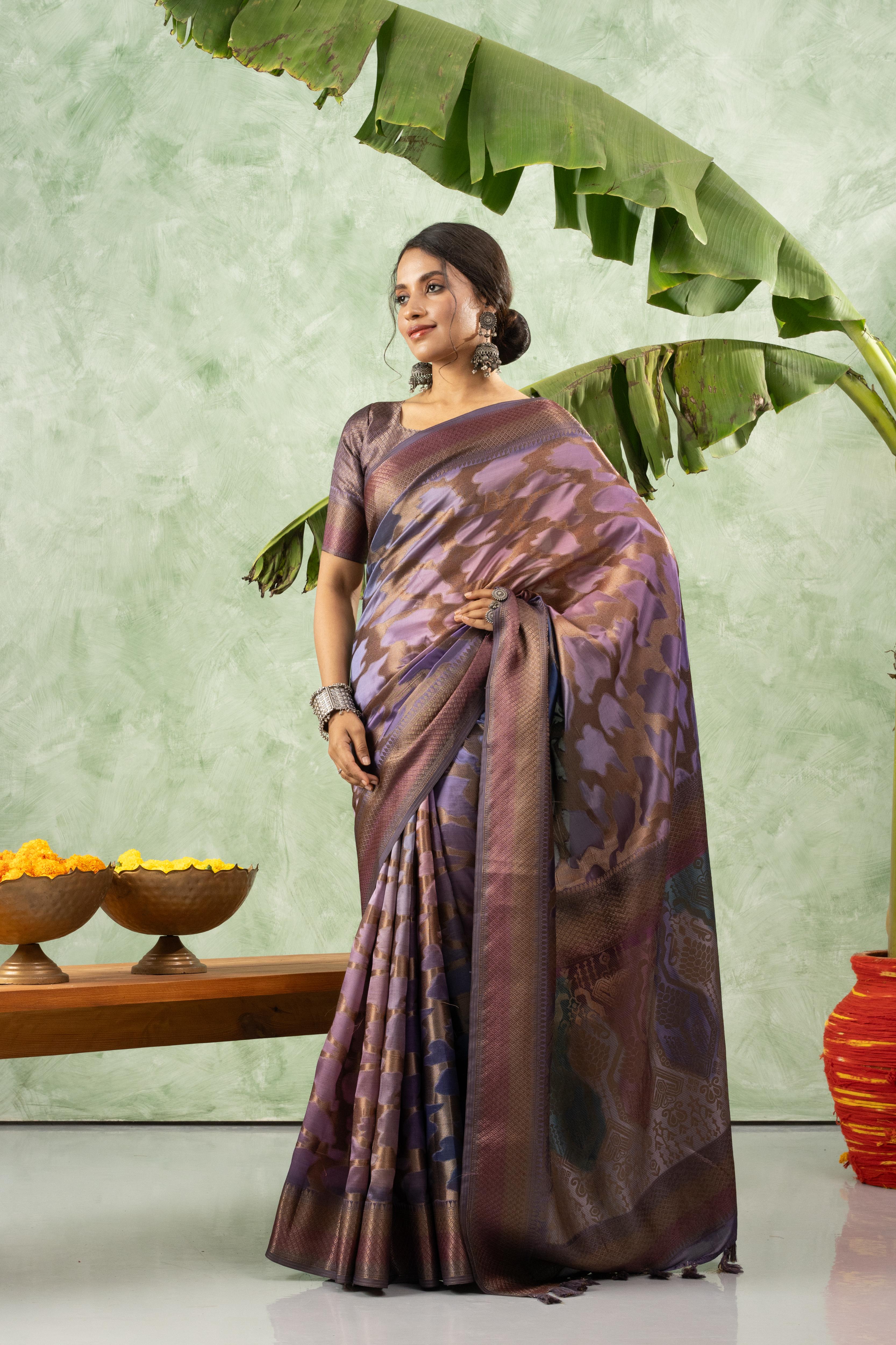 Charming Purple Jacquard Saree with Print