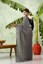 Black and white printed chiffon saree sedoracouture