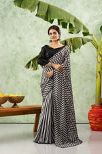 Black and white printed chiffon saree sedoracouture