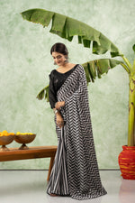 Black and white printed chiffon saree sedoracouture