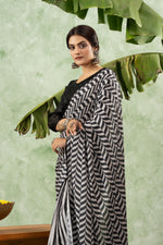 Black and white printed chiffon saree sedoracouture