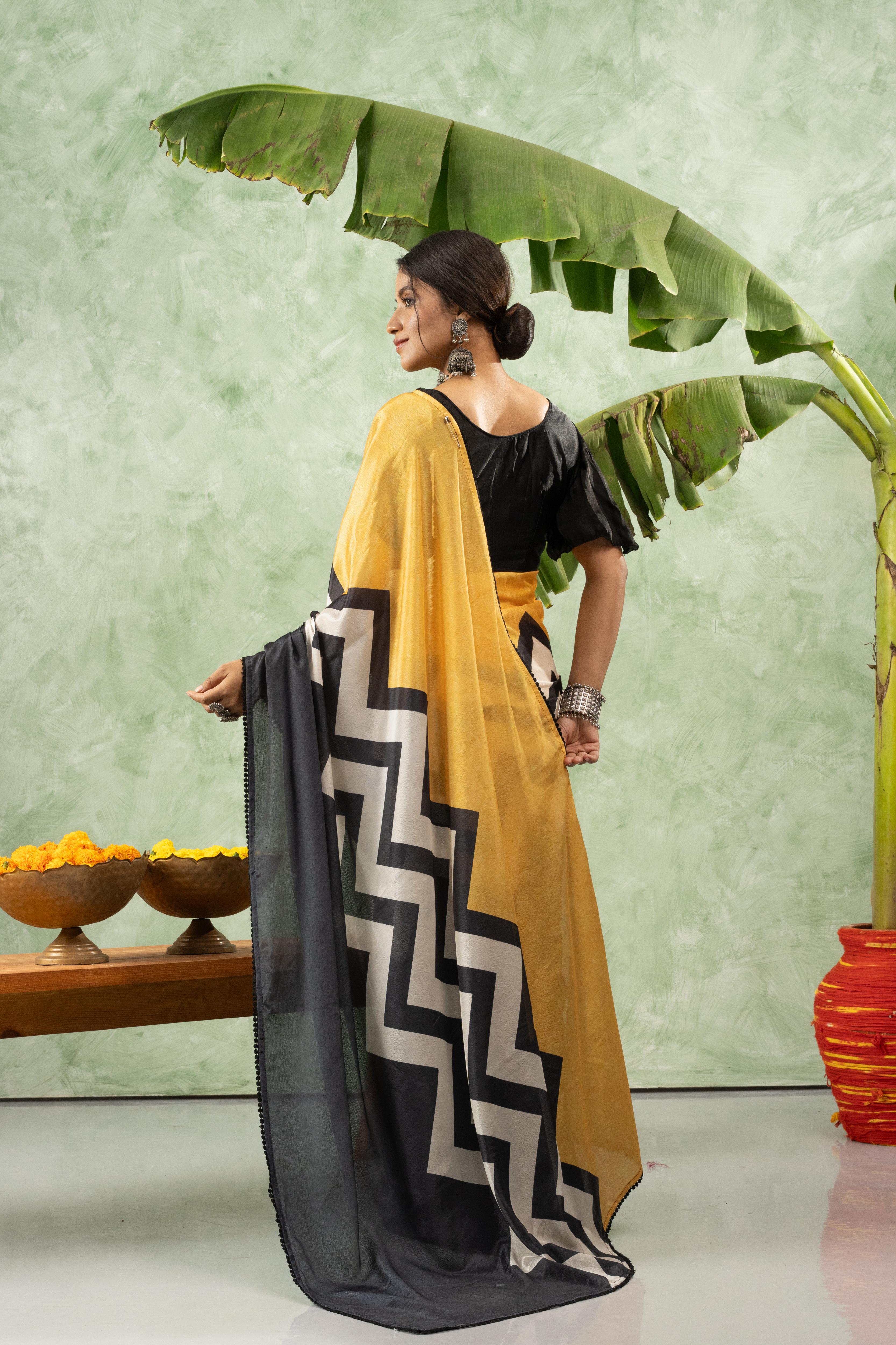 Modern Chiffon Saree with Digital Print Border